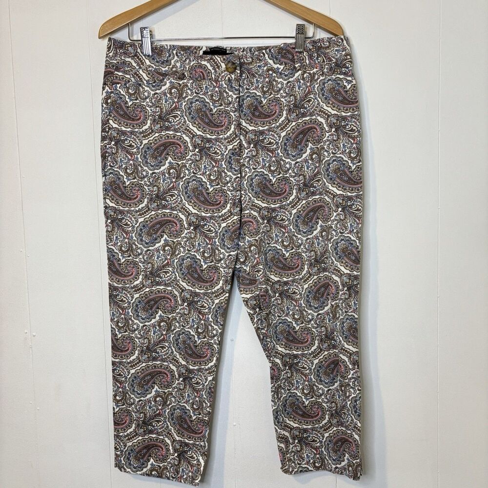 Talbots 12 Petite Paisley The Perfect Crop Pants Stretch Neutral Coastal Preppy